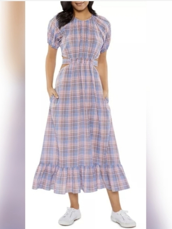 Likely Dresses & Skirts - Likely Payson Side Cutout Plaid Cottagecore Tiered Ruffle Hem Dress